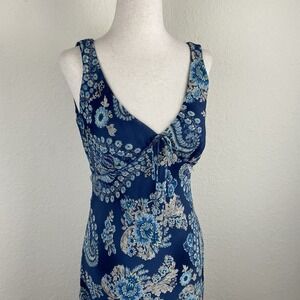 Dressbarn 4 Fairy Y2k Dress Knee Length Blue Babydoll Beaded Floral Slip Whimsy